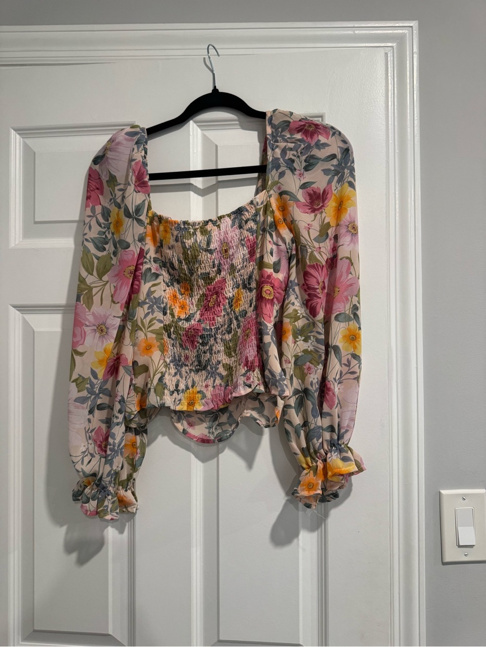 Astr Pastel Floral Ruched Bustier in Pink, Yellow & Green - Picture 4 of 5